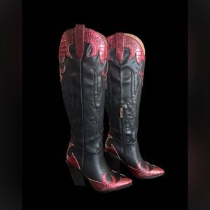 Size 5 M - Jessica Simpson Women's Rhetta Flame Knee High‎ Cowboy Boots Black